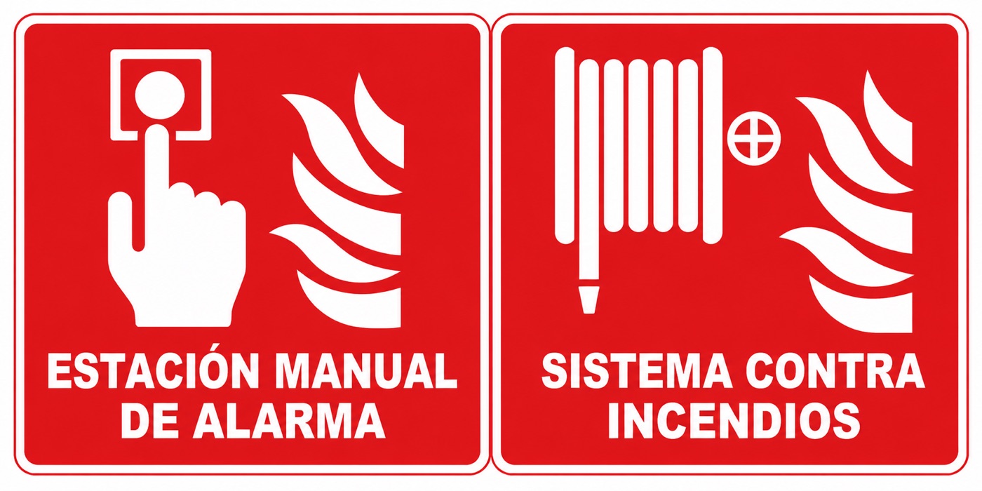 Señales contra incendios: estación manual de alarma y sistema contra incendios