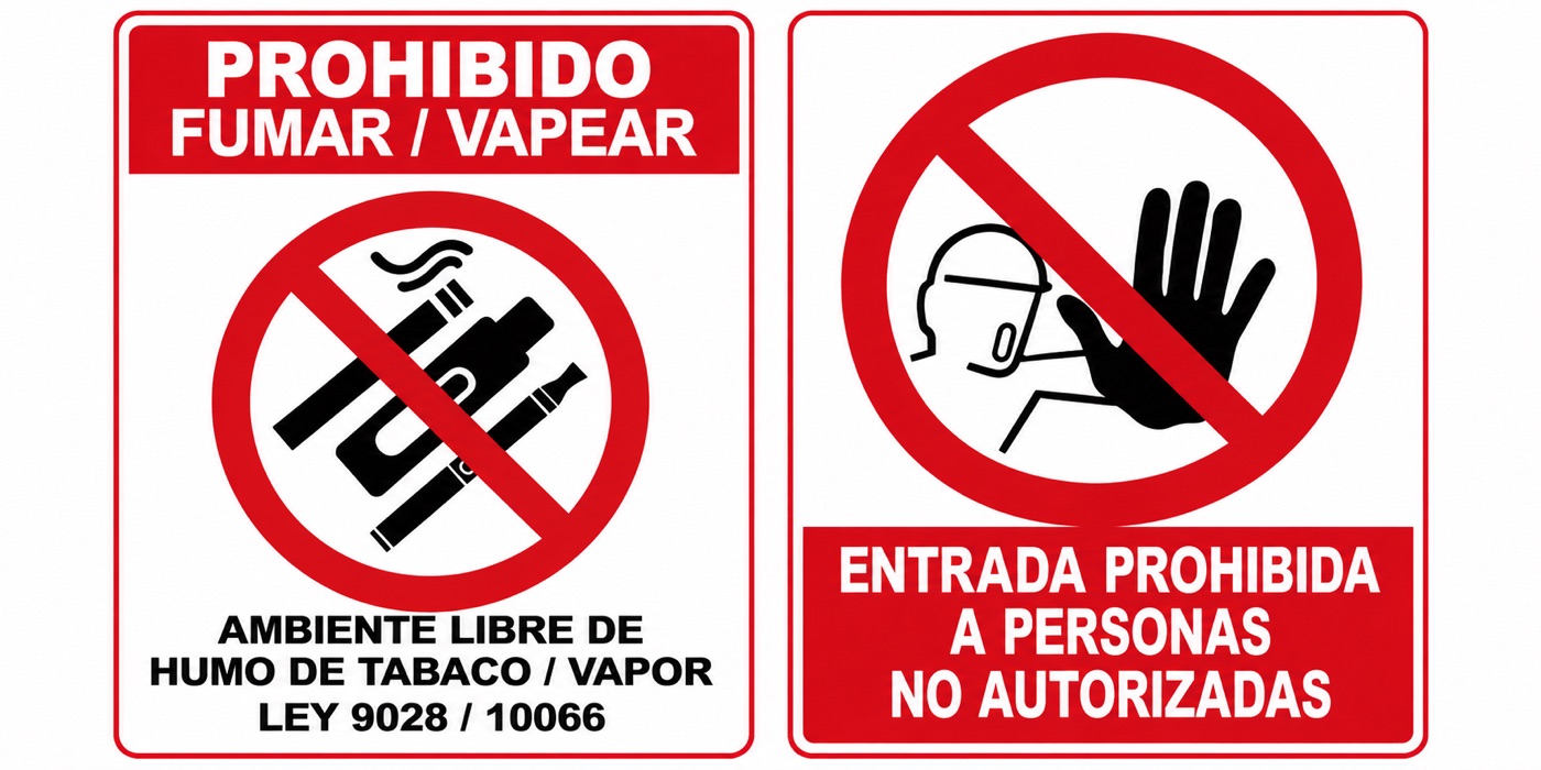 Señales de prohibición: prohibido fumar o vapear y entrada restringida