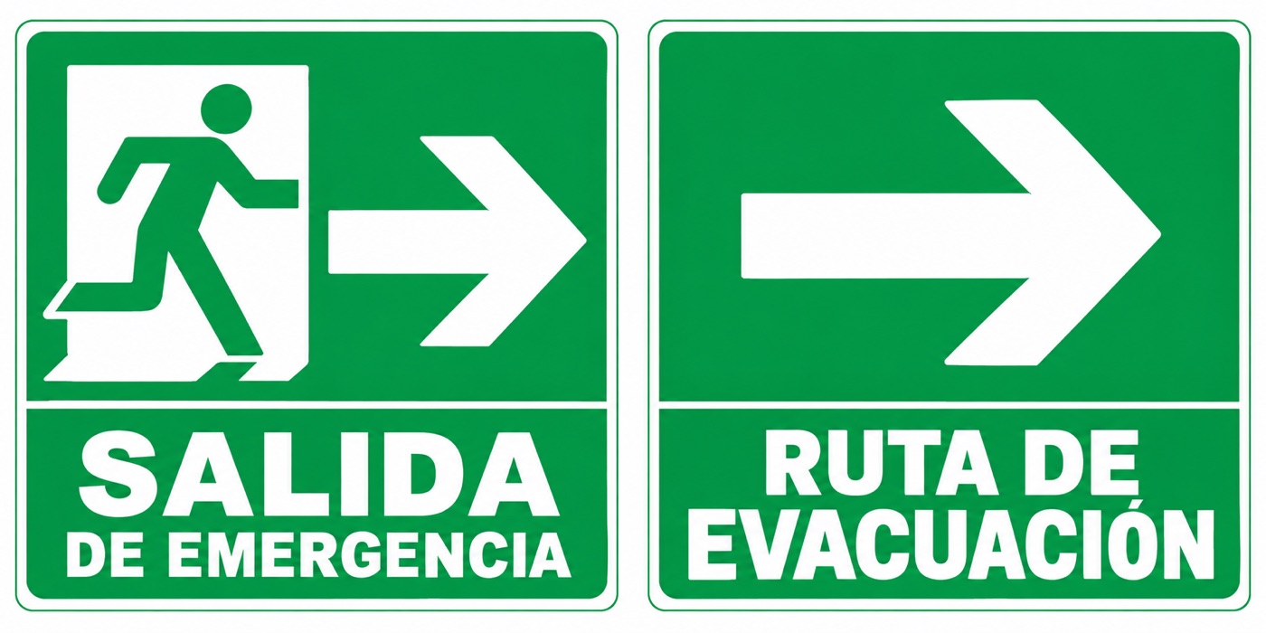 Señales de salvamento y evacuación: salida de emergencia y ruta de evacuación